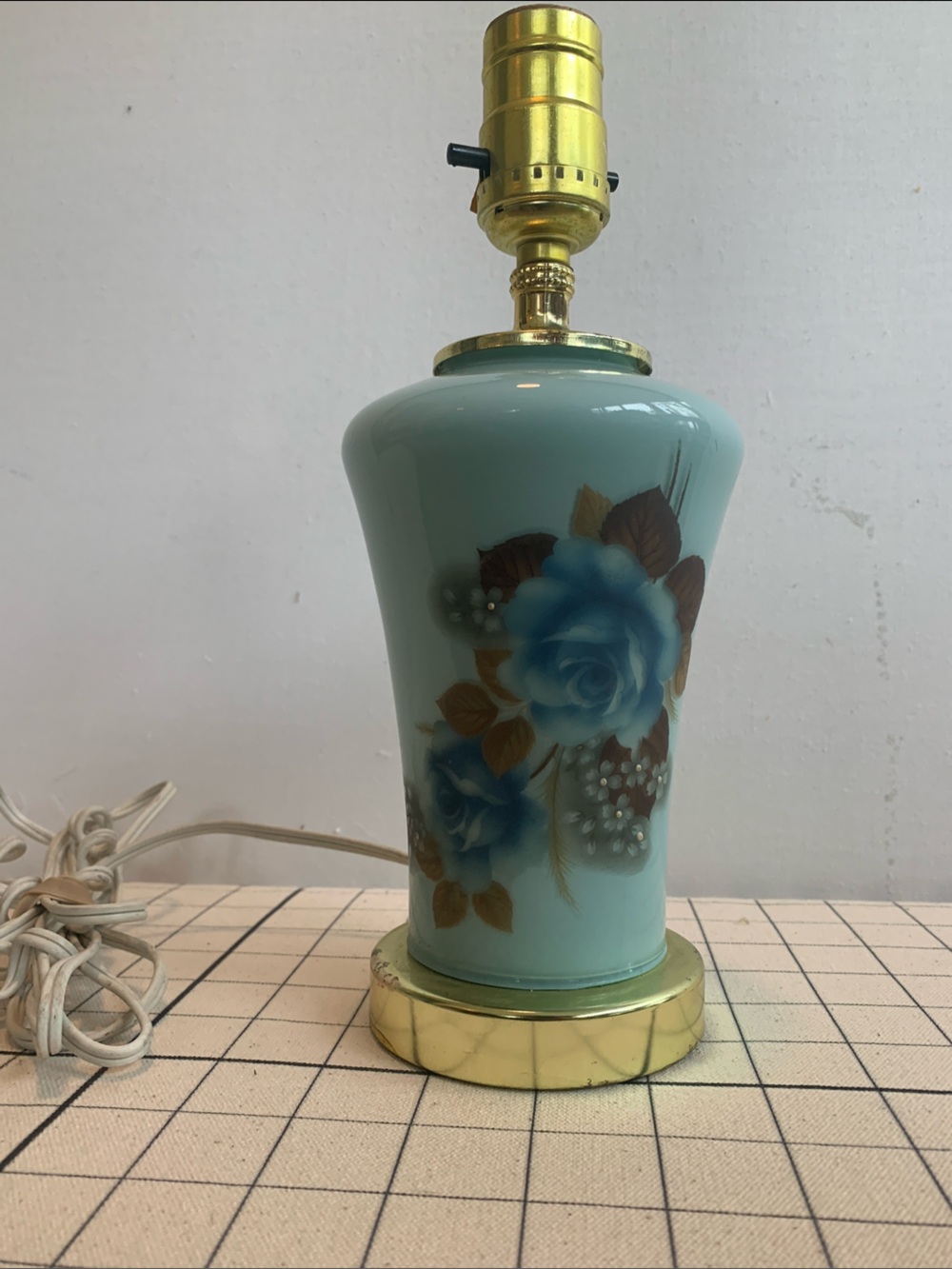 Vintage Floral Blue Glass Table Lamp - Unbranded, 1960s-1980s